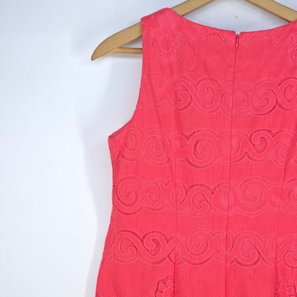 Eliza J Coral Sleeveless Lace Sheath Dress Womens 8 Scallop Hem Textured Overlay - Picture 16 of 16